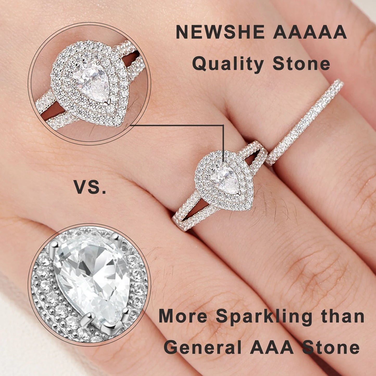 Wedding Ring Set Classic Jewelry 1.3 Carats Pear Cut AAAAA CZ 925 Sterling Silver Engagement Rings for Women 1R0004
