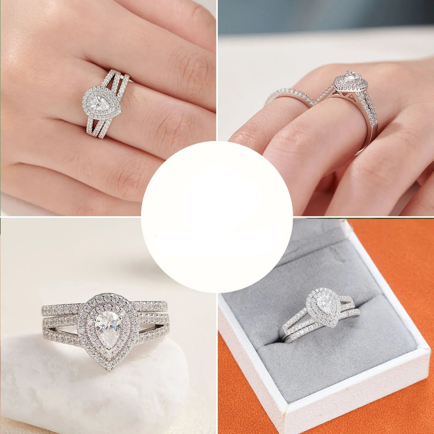 Wedding Ring Set Classic Jewelry 1.3 Carats Pear Cut AAAAA CZ 925 Sterling Silver Engagement Rings for Women 1R0004