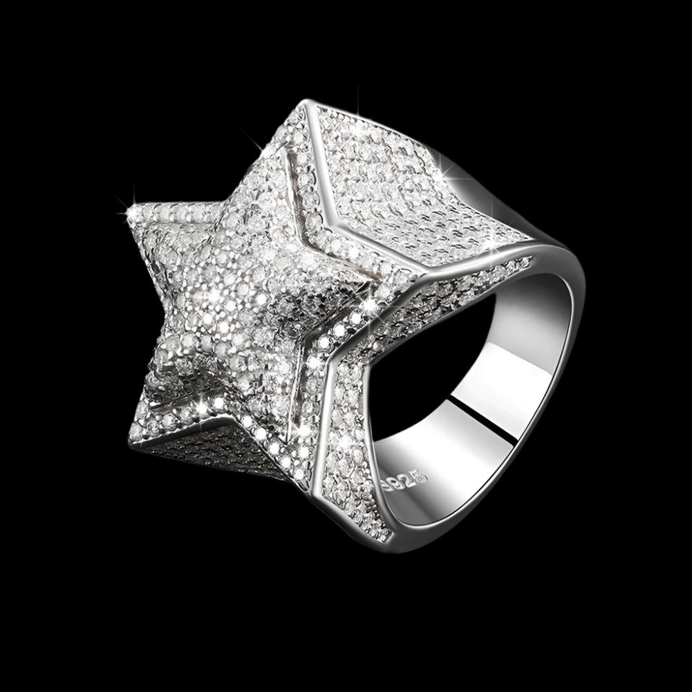 S925 Five Star Moissanite Men Rings Luxury 925 Sterling Silver Ring for Women D VVS round Moissanite Diamond Hip Hop Jewelry